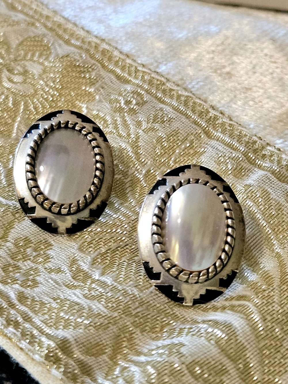 Vintage C. Coleman Southwest Style .925 Sterling & Mother of Pearl Post Earrings